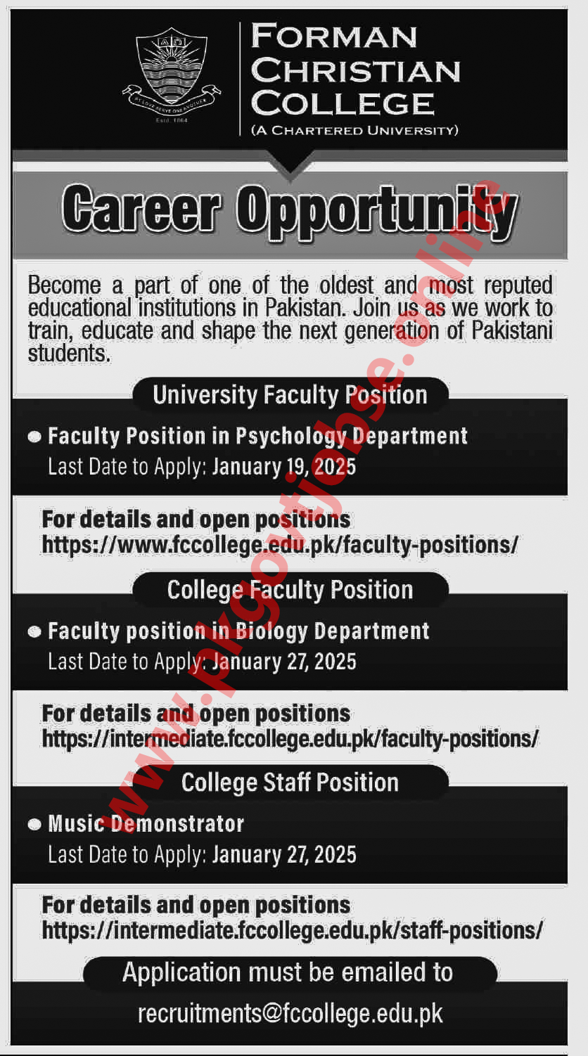 Forman Christian College Karachi Jobs Advertasing 2025